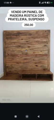 Painel para TV Rústico em Madeira c/ Rack Suspenso - Ótimo Estado