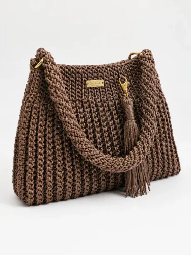 Bolsa crochê ombro fio Nautico marron