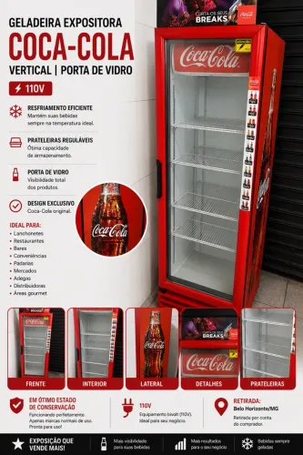 Geladeira Expositora Coca-Cola Vertical Porta de Vidro 110V