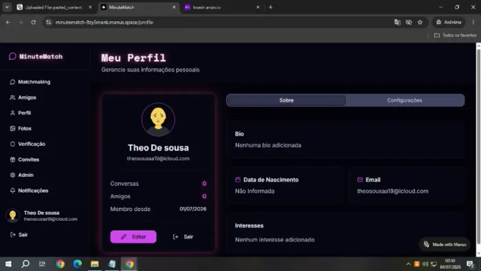 MinuteMatch - Plataforma de Conexões Rápidas