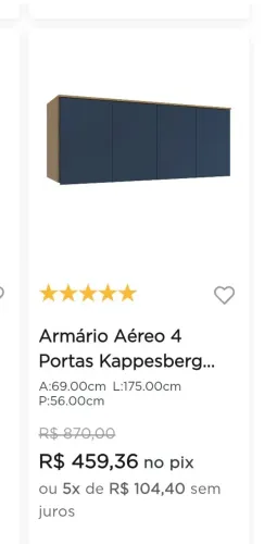 Armário Aéreo Kappesberg 4 portas Azul Profundo e Nogueira 176x69x56
