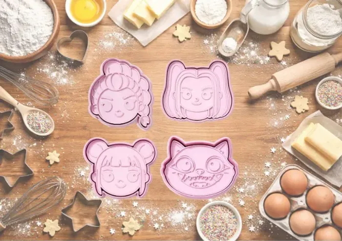Cortador de Biscoito Guerreiras do K-POP - Kit 4 Peças - Molde Pasta Americana e Biscoitos