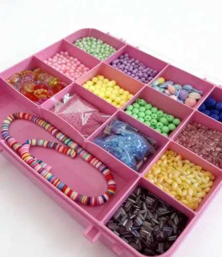 Kit Miçangas Maleta Rosa 14 Divisões Com 5000 Peças +brinde
