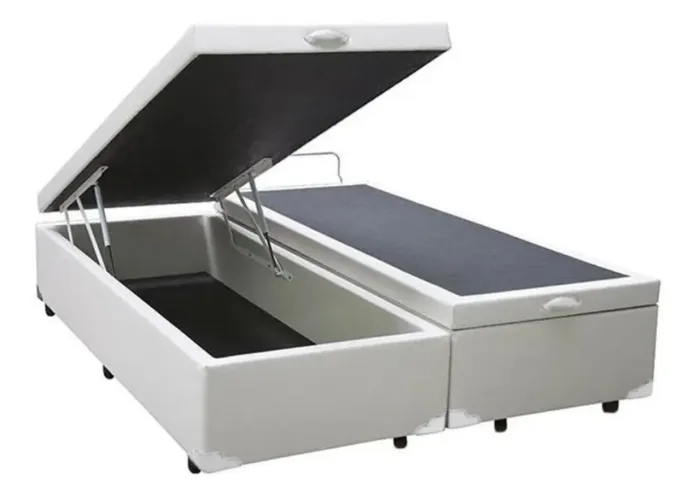 Box Base Cama Box Baú Bipartido Queen Size Corino Branco