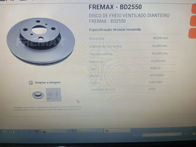 Disco freio fremax bd2550