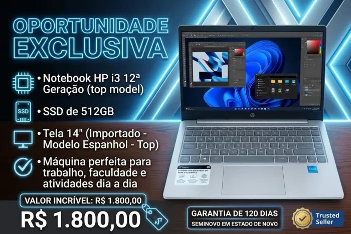 Notebook Hp profissional i3 12?SSD 512 top