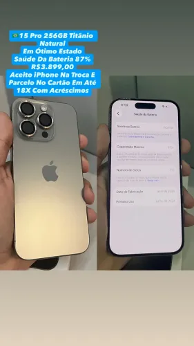 iPhone 15 Pro 256GB Titânio Natural - Saúde Da Bateria 87% (Usado)