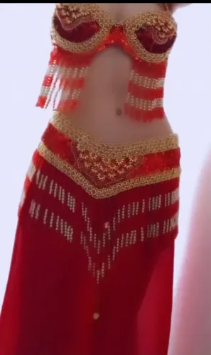 traje luxo profissional dança do ventre - vermelho - peça única