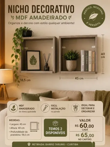 NICHO DECORATIVO EM MDF AMADEIRADO