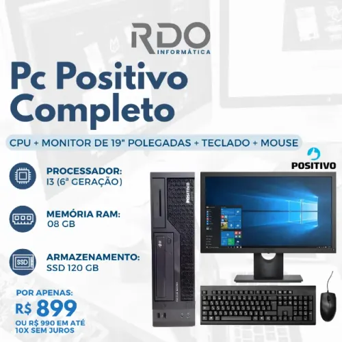 Computador Corporativo SFF Positivo I3 6A 08GB SSD 120GB + Monitor + Teclado + Mouse
