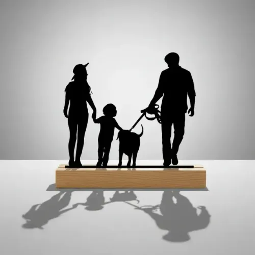 Silhueta Família Com Cachorro Em Mdf Com Base