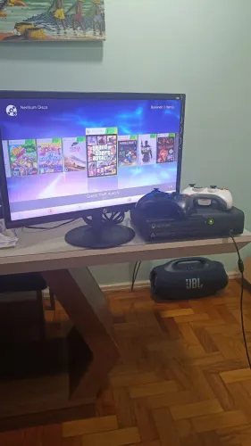 XBOX 360 SLIM DESBLOQUEADO + 2 CONTROLES + 16 JOGOS ? COMPLETO!