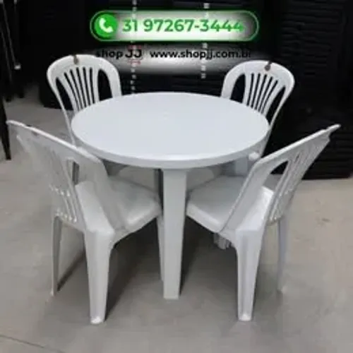 JOGO DE MESA DESMONTÁVEL E 4 CADEIRAS BRANCAS