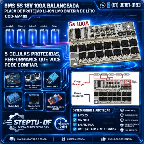 Bms 5S 18V 100a Balanceada Li-ion Placa De Proteção COD-AM409