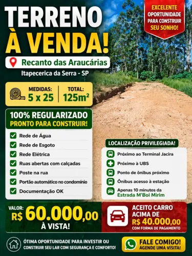 Terreno , pronto para construir , Condominio Recanto das Auracarias , Itapecerica da Serra