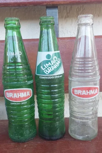 03 garrafas refrigerante brahma antiga antiguidade limão brahma coleção anos 80/90 enfeite