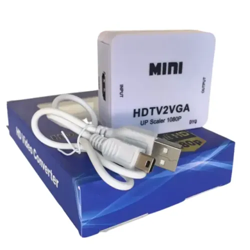 Mini Conversor de Vídeo VGA para HDMI Full HD com Áudio P2 e USB