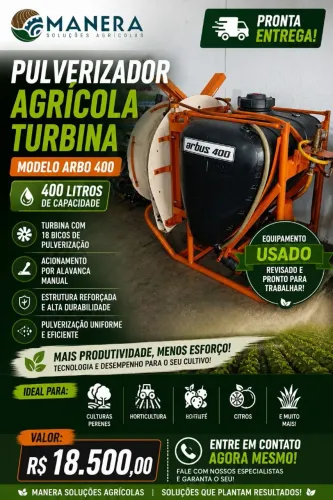 Pulverizador Agricola Turbina, Arbus 400, Marca Jacto <br>4 linhas - Usada