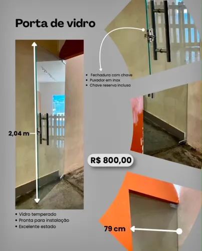 Porta de vidro 0,80m X 2,04m