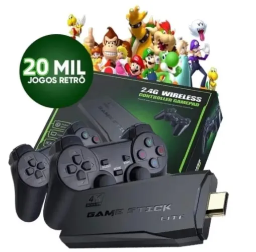 Vídeo game stik 4k 10 mil jogos 64gb 2 controles sem fio