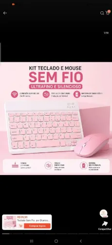 Kit teclado e mouse sem fio Bluetooth rosa