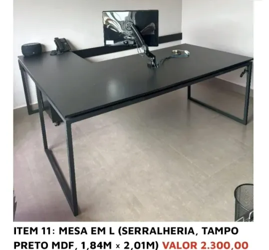 MESA EM "L" (SERRALHERIA, TAMPO PRETO MDF, 1,84 X 2,01M)