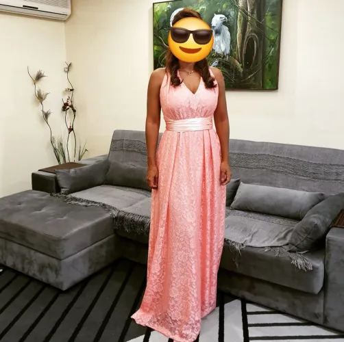 Vestido de Festa Longo em Renda Rosa Salmão - Veste do M ao G2 (Ajustável)