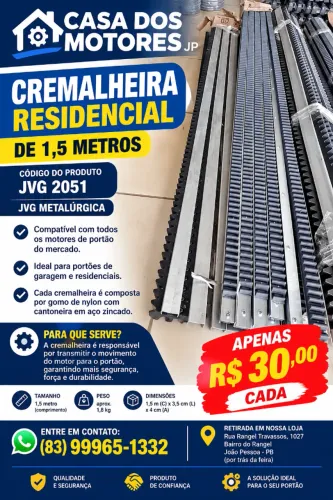 CREMALHEIRA PARA MOTOR DE PORTÃO DE GARAGEM, TIPO UNIVERSAL, FABRICANTE JVG