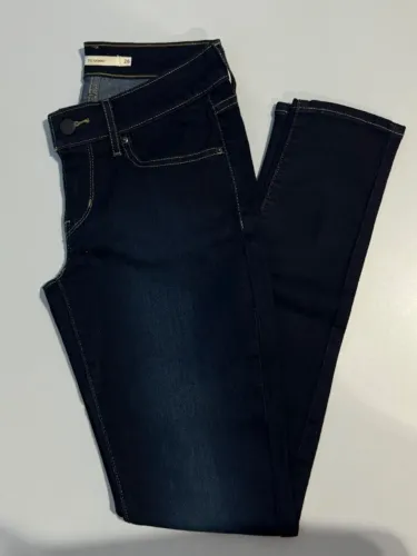 Calça Jeans Levis 711 Feminina Skinny Tamanho 36 Cor Azul Escuro Cintura Média Algodão