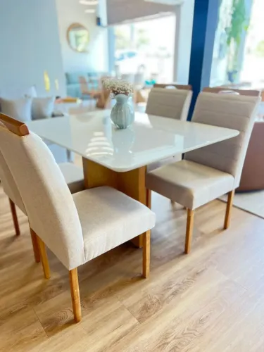 Mesa de Jantar com 4 Cadeiras | Vidro Branco | Estado de Nova