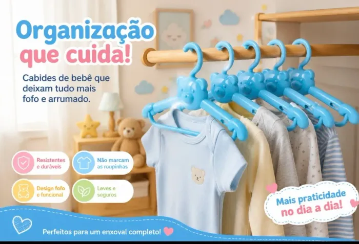 Kit com 20 Cabides Infantil de Bebê Ursinho Azul - Resistente, Fofo e Ideal para Enxoval