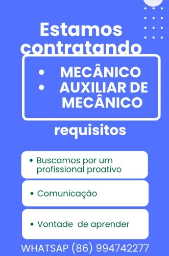 Estamos contratando vaga de mecânico e auxiliar de mecânico. AV. Miguel Rosa,5687, Macauba