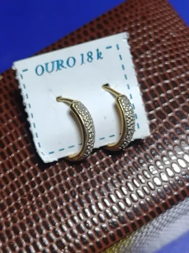 Brincos Argola Segundo Furo Detalhes Brancos Ouro 18 Kilates Peso 1.60 Gramas Tamanho 11 m