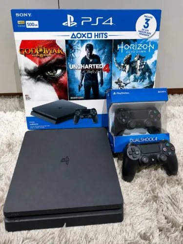 PlayStation 4 Slim Muito Novo! Caixa- Controles e Jogo