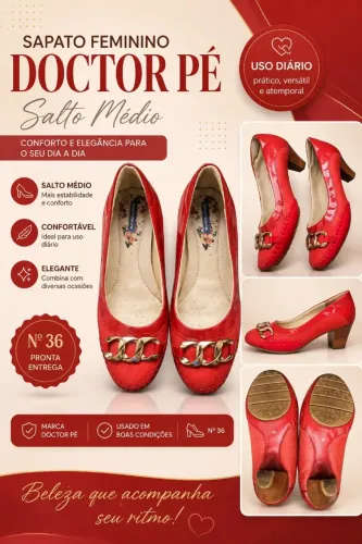 Sapato Feminino Doctor Pé Vermelho -- Salto Médio - n.o 36 (elegante & confortável)