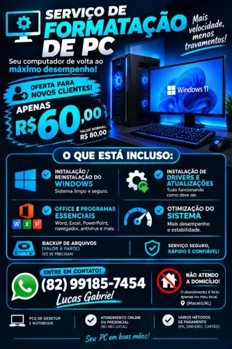 Formatação de PC R$60 | Windows + Drivers + Otimização