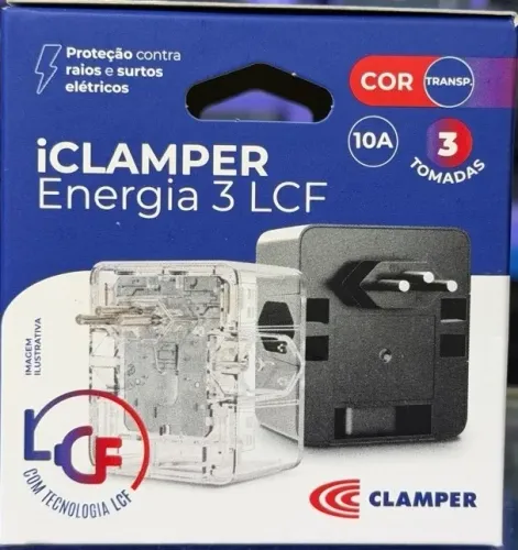 Protetor de Surto Clamper 3 Tomadas 10A 3 Pinos iClamper Energia 3 com Tecnologia LCF 