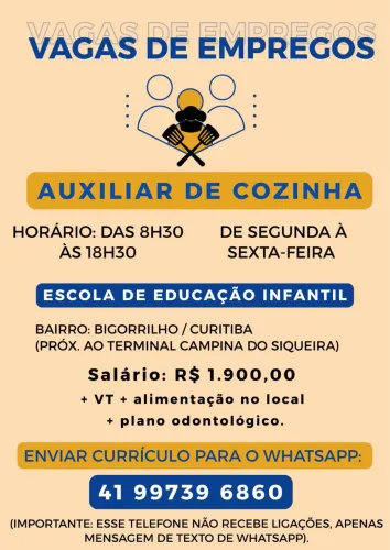Vaga para auxiliar de cozinha