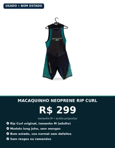 Macaquinho Neoprene Rip Curl Original - Tamanho M