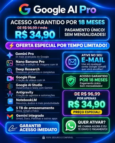 Google Gemini PRO 18 Meses + 5TB de Armazenamento