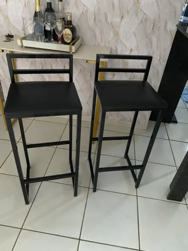 Kit 2 Banqueta Preta Alta Com Encosto Quadrada Cozinha Balcão