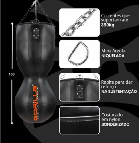 Saco De Boxe Pancada Redondo Profissional Oito, Gorilla, cheio