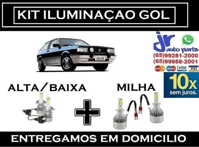 Kit Lampadas Ultra LED (Alta/Baixa/Milha) VW Gol Quadrado  6000K 12V 24V