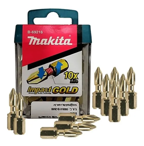 20 Unidades - Kit Bits Phillips Ph2 Impact Gold Makita 2,5mm