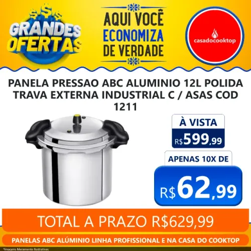 Panela pressao abc aluminio 12l polida trava externa industrial c/asas 