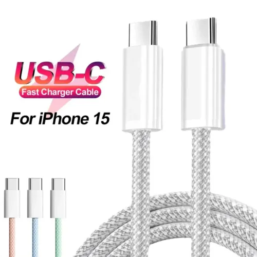 Cabo Revestido USB-C Fast Charger para iPhone 15 16 Samsung Xiaomi Poco 