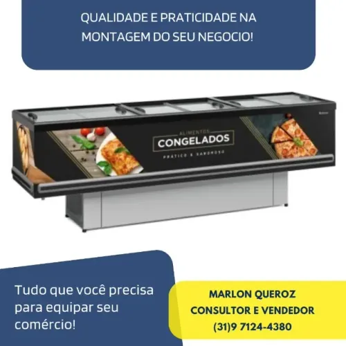 Ilha de Congelados Vidro Reto 2,90M Gelopar Adesivada Preta Dupla Ação