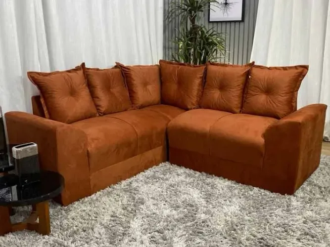 Sofá de Canto 5 Lugares Suede Terracota