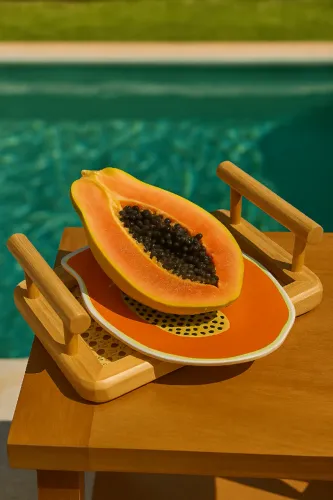 Kit 02 Travessas De Vidro Funda Mamão Coleção Fruta Laranja