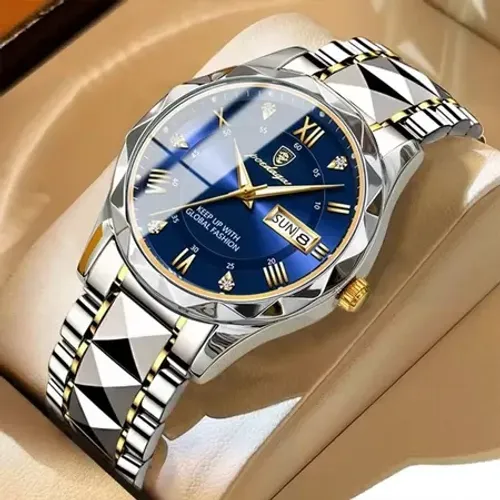 Relógio Masculino Poedagar Aço Inoxidavel de Luxo Azul Prata